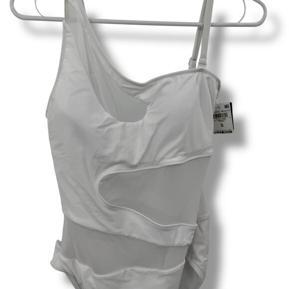 NEW Bar III White One Piece Swimsuit Size Small Cut Out Mesh One Shoulder Swim - Picture 4 of 7